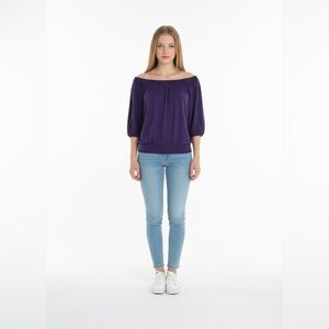 FMX Design Studio Purple Off-The-Shoulder Peasant Top Blouse | Size L